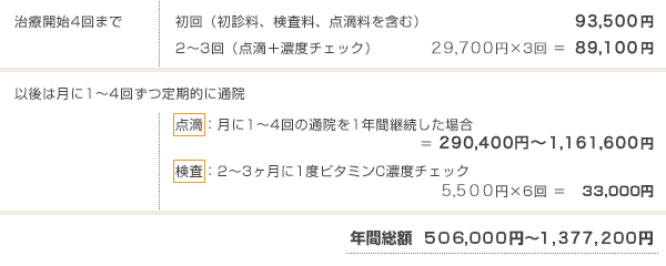 高濃度ビタミンC点滴療法 治療例B（維持療法・再発予防目的の場合の1年間）